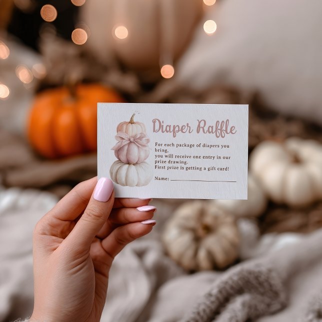 Pink Bow Little Pumpkin Baby Shower Diaper Raffle Enclosure Card (Pink Bow Little Pumpkin Baby Shower Diaper Raffle Enclosure Card)