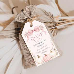 Pink Bow Little Pumpkin Baby Shower Gift Tag
