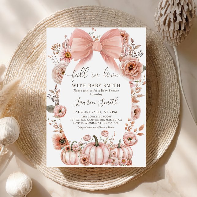 Pink Bow Little Pumpkin Baby Shower Invitation  (Creator Uploaded)