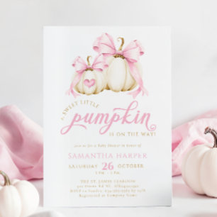 Pink Bow Little Pumpkin Baby Shower Invitation