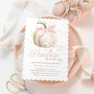 Pink Bow Little Pumpkin Baby Shower Invitation