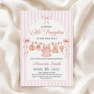 Pink Bow Little Pumpkin Baby Shower Invitation