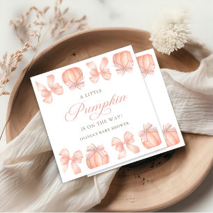 Pink Bow Little Pumpkin Baby Shower Napkins
