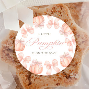 Pink Bow Little Pumpkin Baby Shower Sticker
