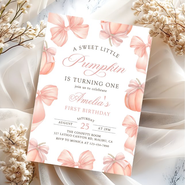 Pink Bow Little Pumpkin Birthday Invitation (Creator Uploaded)
