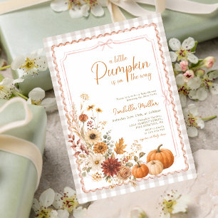 Pink Bow Little Pumpkin Fall Watercolor Floral Invitation
