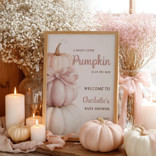 Pink Bow Little Pumpkin Girl Baby Shower Welcome Poster