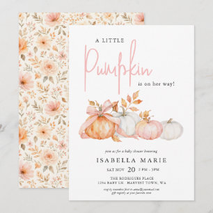 Pink Bow Little Pumpkin On The Way Baby Shower Invitation