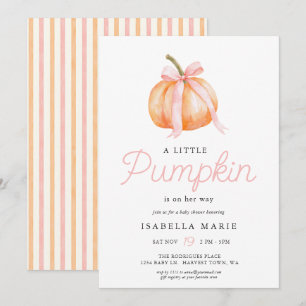 Pink Bow Little Pumpkin On The Way Baby Shower Invitation