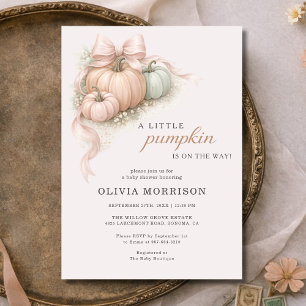 Pink Bow Little Pumpkin on the Way Baby Shower Invitation