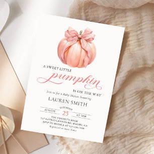 Pink Bow Little Pumpkin on the Way Baby Shower Invitation