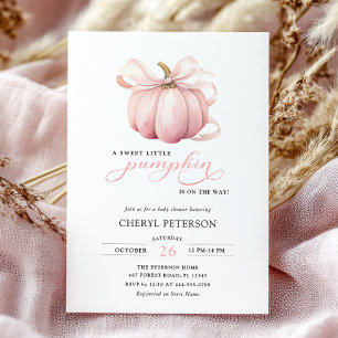 Pink Bow Little Pumpkin on the Way Baby Shower Invitation
