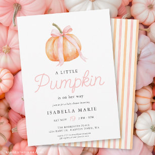Pink Bow Little Pumpkin On The Way Baby Shower Invitation