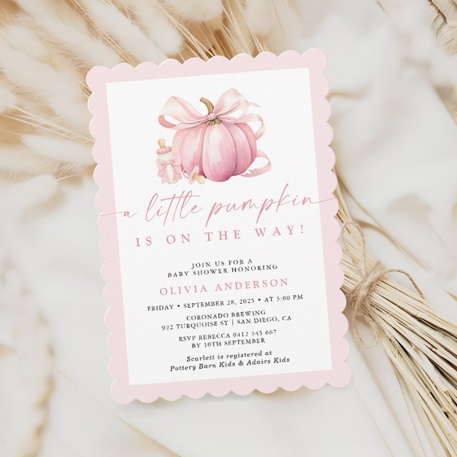Pink Bow Little Pumpkin on the Way Baby Shower Invitation (Creator Uploaded)