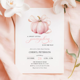 Pink Bow Little Pumpkin on the Way Baby Shower Invitation