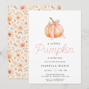 Pink Bow Little Pumpkin On The Way Baby Shower Invitation