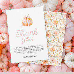Pink Bow Little Pumpkin On The Way Baby Shower Thank You Card