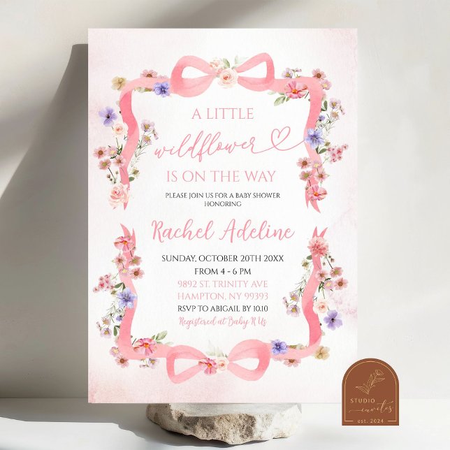 Pink Bow Little Wildflower Baby Shower Invitation (Creator Uploaded)