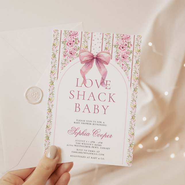 Pink Bow Love Shack Baby Shower Invitation (Creator Uploaded)
