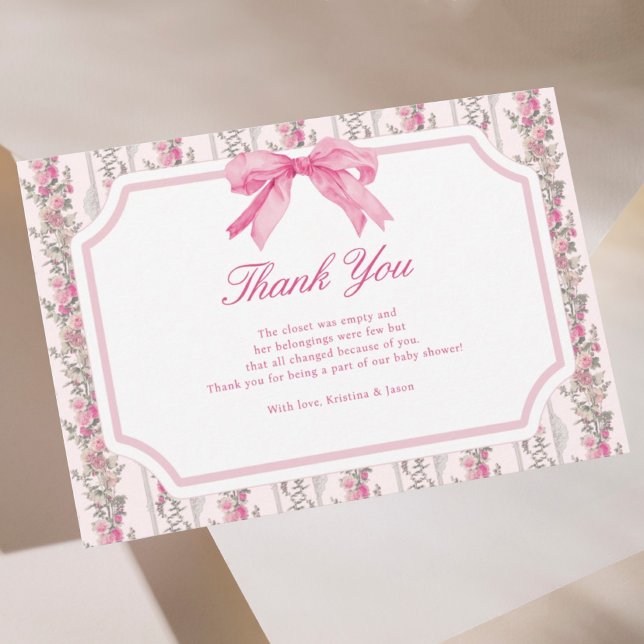 Pink Bow Love Shack Baby Shower Thank You Cards (Creator Uploaded)
