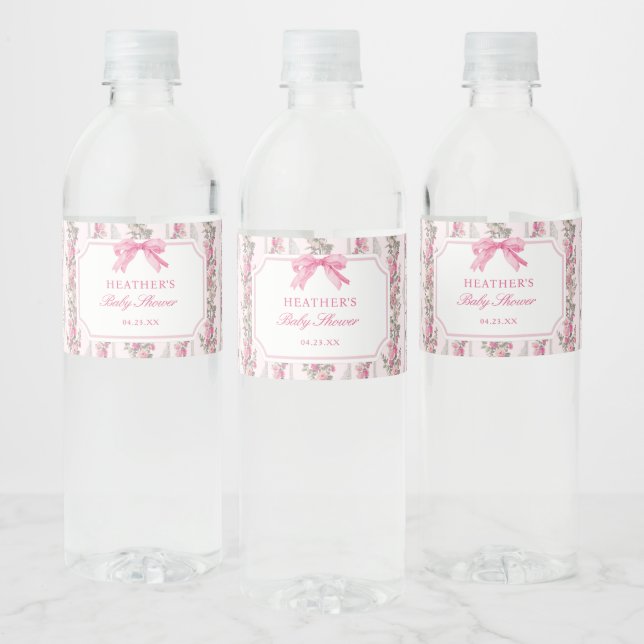 Pink Bow Love Shack Bridal Shower Water Bottle Label (Bottles)