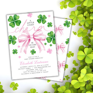 Pink Bow Lucky Charm Baby Shower Invitation