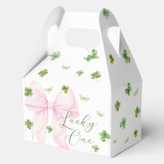 Pink Bow Lucky One 1st Birthday Favor Boxes