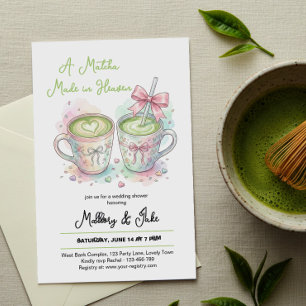 Pink Bow Matcha Made in Heaven Wedding Shower Invitation