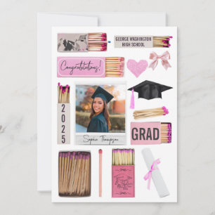Pink Bow Matchbox Photo Graduation Announcement