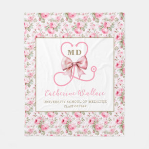 Pink Bow Med School Graduation Fleece Blanket