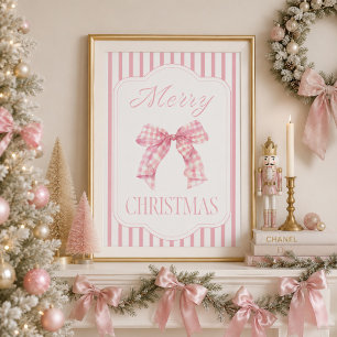Pink Bow Merry Christmas Holiday Poster