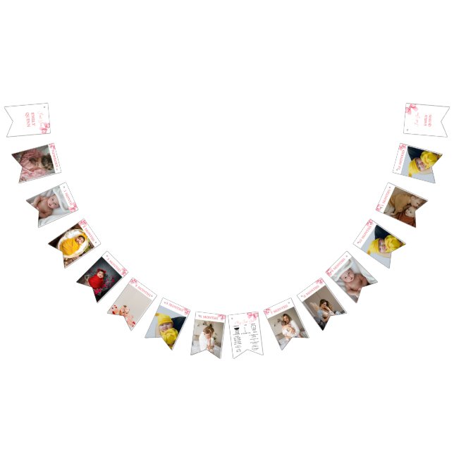 Pink Bow Milestone Banner, 12 Months, Birthday  Bunting (All)