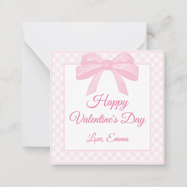 Pink Bow Mini Valentine's Day Cards (Front)