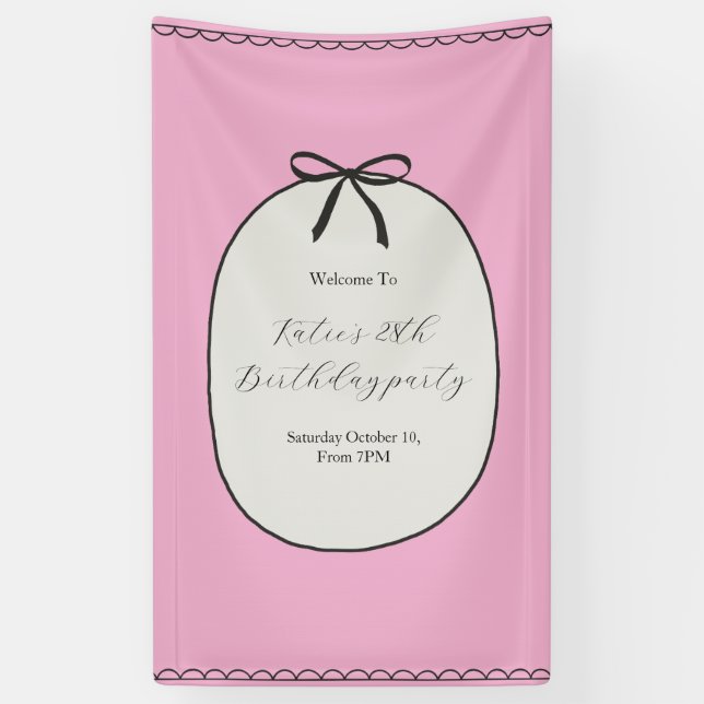 Pink Bow Minimal Elegant 28th Birthday Party Banner (Vertical)