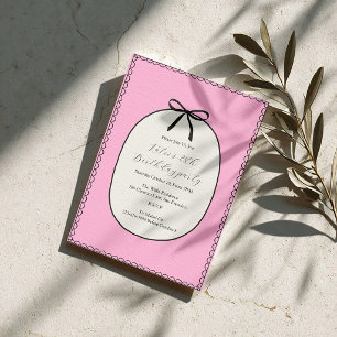 Pink Bow Minimal Elegant 28th Birthday Party Invitation