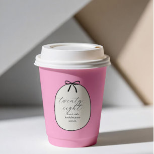 Pink Bow Minimal Elegant 28th Birthday Party Paper Cups