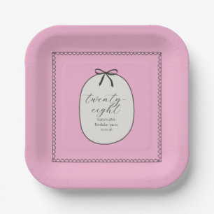 Pink Bow Minimal Elegant 28th Birthday Party Paper Plate