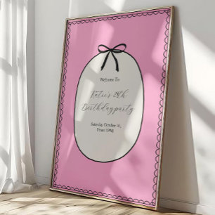 Pink Bow Minimal Elegant 28th Birthday Party Poster