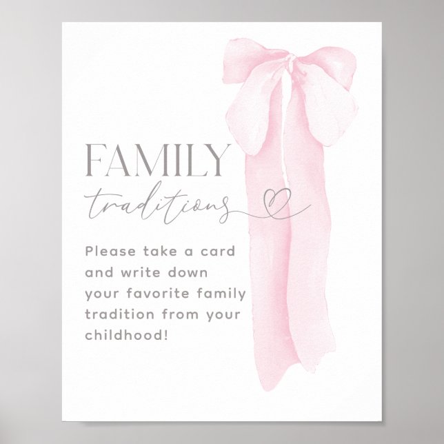 Pink Bow Minimal Girl Baby Shower family tradition Poster (Front)