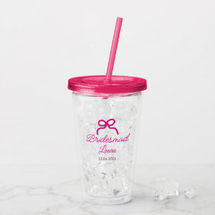 PINK BOW minimaladd name bridesmaid gift year Acrylic Tumbler