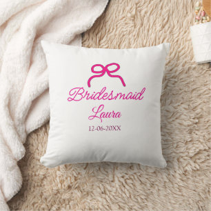 PINK BOW minimaladd name bridesmaid gift year Cushion