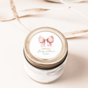 Pink Bow Minimalist Girl Baby Shower  Classic Round Sticker
