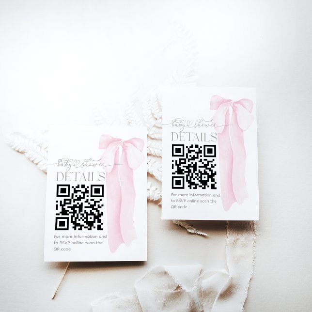 Pink Bow Minimalist Girl Baby Shower Details Enclosure Card (Creator Uploaded)