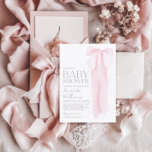 Pink Bow Minimalist Girl Baby Shower Invitation
