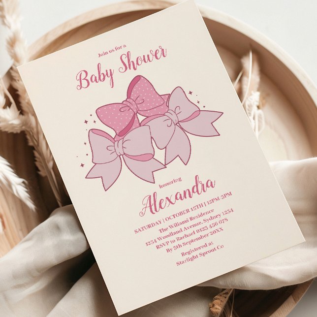 Pink Bow Minimalist Girl Baby Shower Invitation (Creator Uploaded)