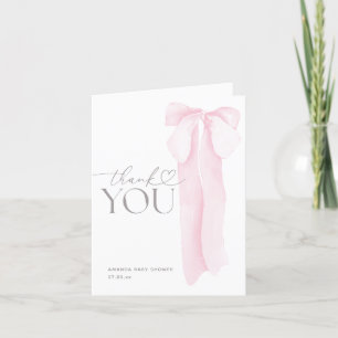 Pink Bow Minimalist Girl Baby Shower Thank You Card