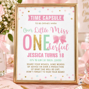 Pink Bow Miss ONEderful Birthday Time Capsule Sign