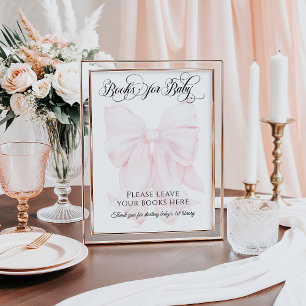 Pink Bow Modern Baby Shower Book for Baby Poster