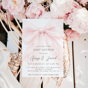 Pink Bow Modern Baby Shower Girl Invitation
