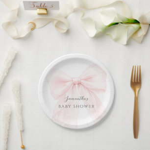 Pink Bow Modern Baby Shower Girl Paper Plate